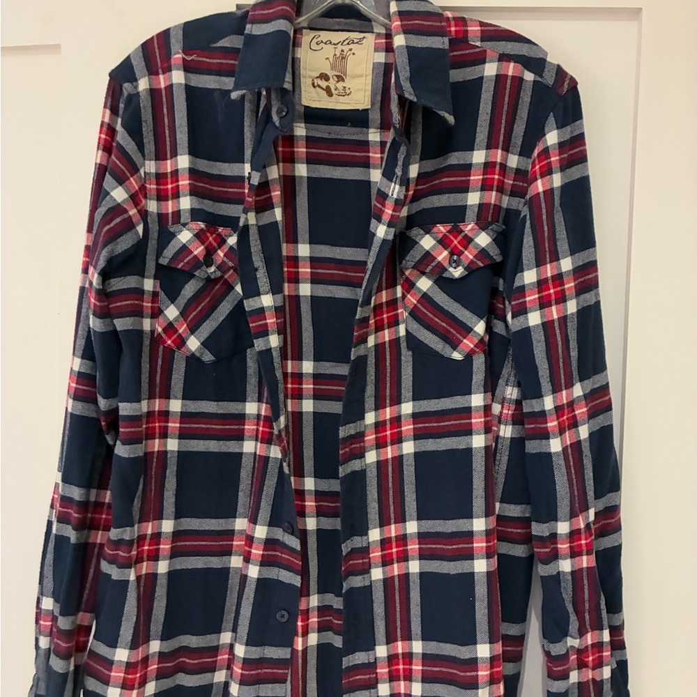 Coastal Men's Navy and Red Plaid Button Down Shirt